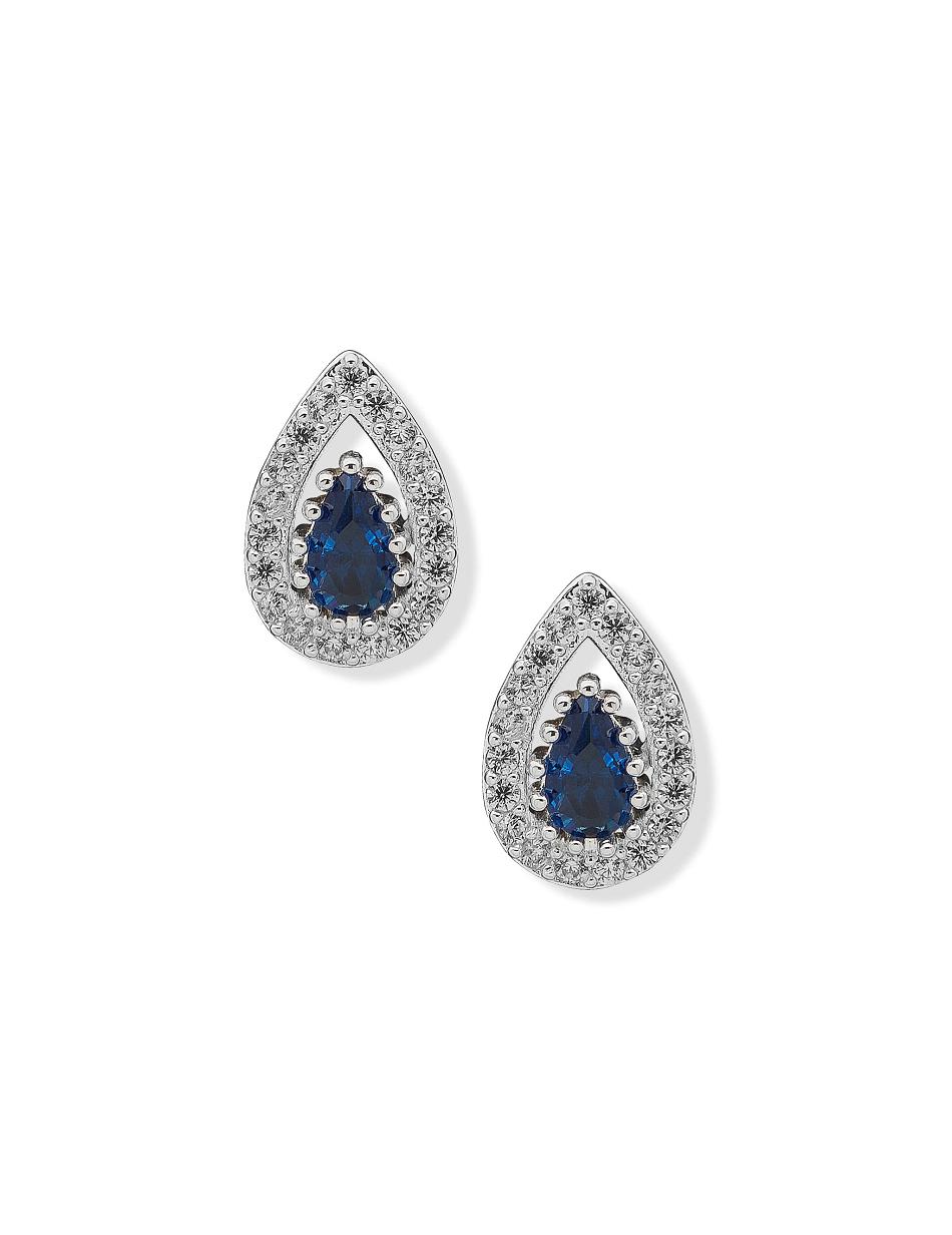 Earring Anne Klein Pear Stone Halo Button Sapphire Pierced   | QHQ-3700501